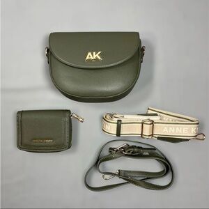 Anne Klein 4-Piece Faux Leather Crossbody bag & Wallet Gift Set Olive Green